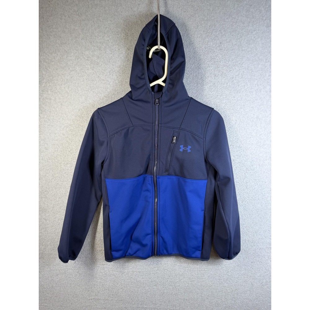 Under Armour Jacket Boys Medium Blue Hooded Softshell Fleece Full Zip Coat